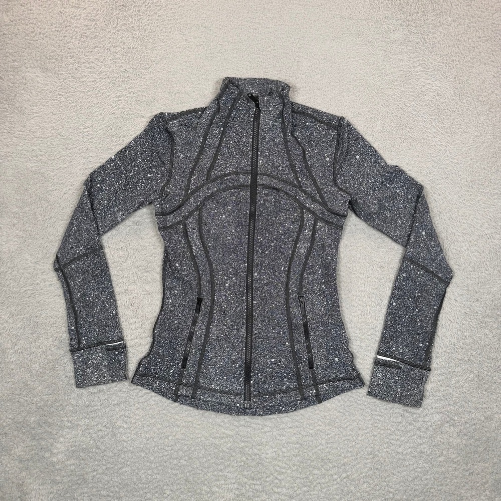 Lululemon Define Jacket Womens 4 Black White Speckled Full Zip Thumbholes Active